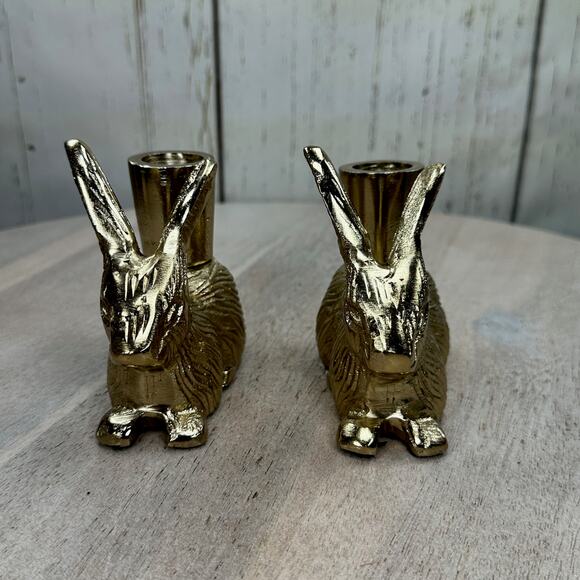 Cupcakes and Cashmere Gold Rabbit Bunny Taper Candle Holder Spring Easter Viral - Picture 9 of 16